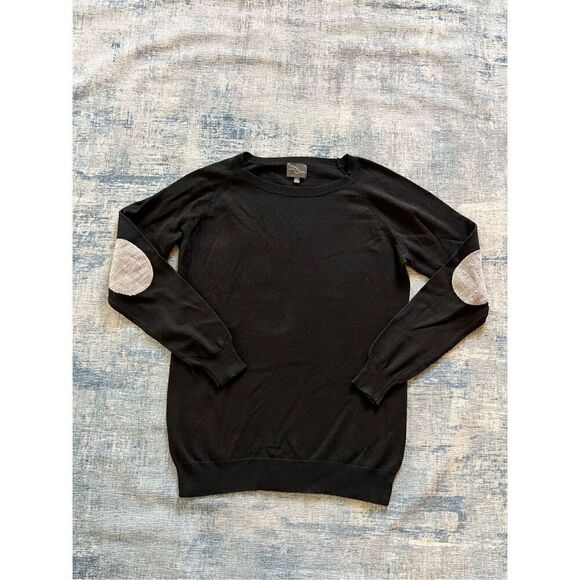 Market & Spruce Black Lightweight Sweater with Gray Elbow Patches Women's Medium - Picture 5 of 6